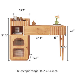 JASIWAY Wooden Makeup Dressing Table with Open Storage Space & Drawers & Cabinet