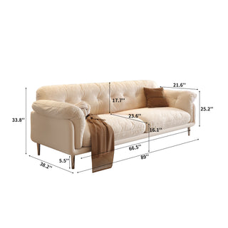 JASIWAY Modern White 88.98" Living room Velvet Sofa with Stainless Steel Legs