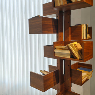 RINGCHEN 360-Degree Rotating Walnut Wood Floor-to-ceiling Bookshelf– Ships within 60 Days