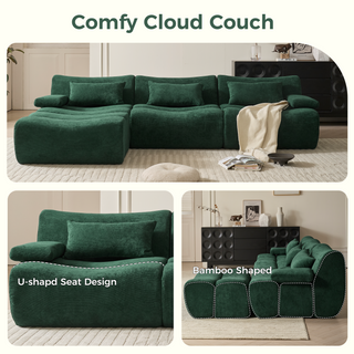 JASIWAY Modern Corduroy Sectional Sofa in Green & Brown