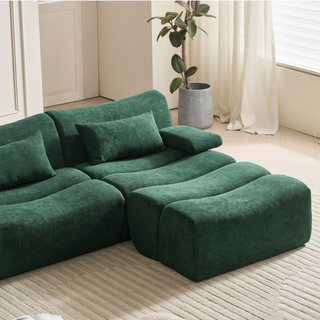 JASIWAY Modern Corduroy Sectional Sofa in Green & Brown