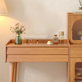 JASIWAY Storage Dressing Table Wooden with Adjustable Side Cabinet Position