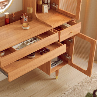 JASIWAY Storage Dressing Table Wooden with Adjustable Side Cabinet Position