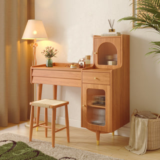 JASIWAY Storage Dressing Table Wooden with Adjustable Side Cabinet Position