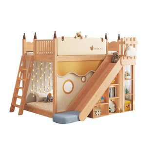 JASIWAY Children's Bunk Bed Solid Wood Loft Bed with Slide Storage and Tent