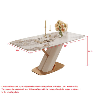 JASIWAY Modern White Rectangular Marble Dining Table Gold Stainless Steel X-Base