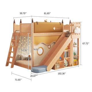 JASIWAY Children's Bunk Bed Solid Wood Loft Bed with Slide Storage and Tent